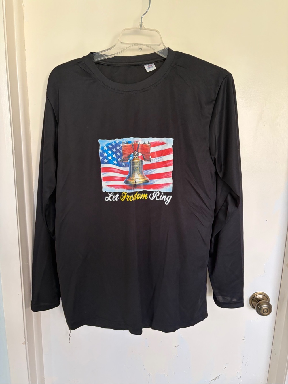 Women’s Black Long-Sleeve Tee with Liberty Bell Graphic